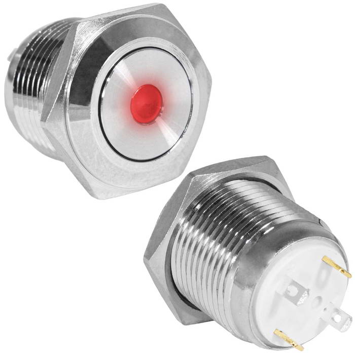 Кнопка антивандальная RUICHI GQ16F-10D/J/R/N, OFF-(ON), рабочая температура -25…+55 °C, никелированная латунь