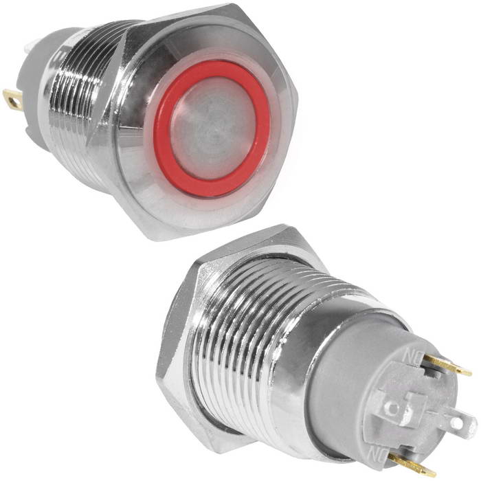 Кнопка антивандальная RUICHI GQ16F-10ZE/J/R/N, OFF-ON, рабочая температура -25…+55 °C, никелированная латунь