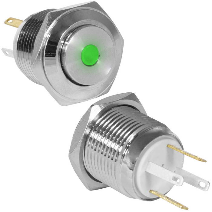 Кнопка антивандальная RUICHI GQ16H-10D/JL/G/N, OFF-(ON), рабочая температура -25…+55 °C, никелированная латунь