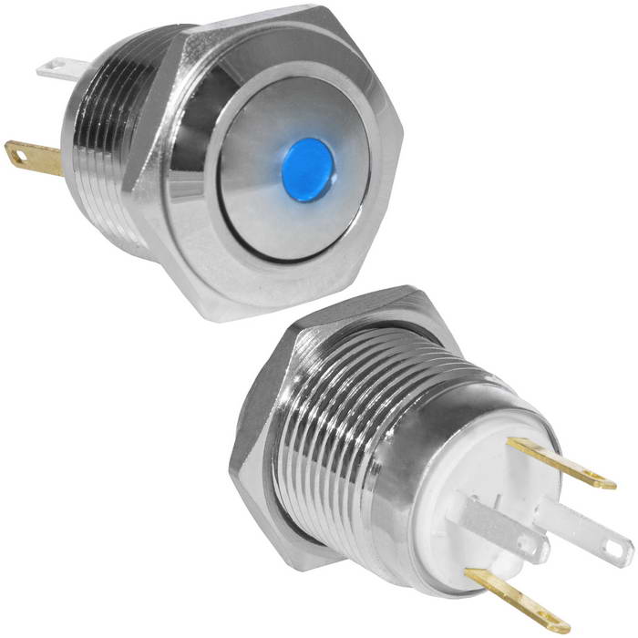 Кнопка антивандальная RUICHI GQ16B-10D/JL/B/N, OFF-(ON), рабочая температура -25…+55 °C, никелированная латунь