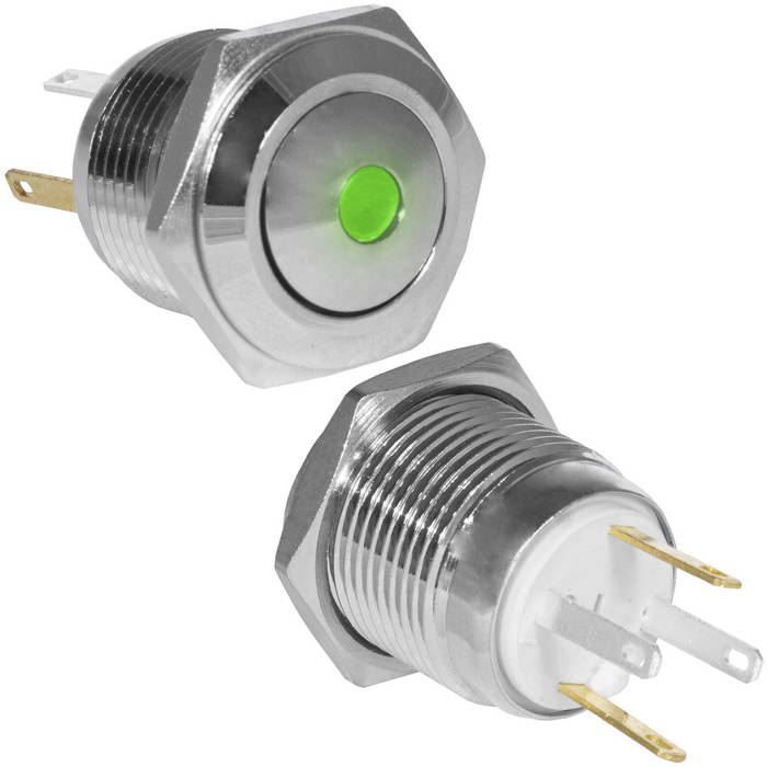 Кнопка антивандальная RUICHI GQ16B-10D/JL/G/N, OFF-(ON), рабочая температура -25…+55 °C, никелированная латунь