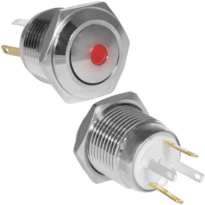 Кнопка антивандальная RUICHI GQ16B-10D/JL/R/N, OFF-(ON), рабочая температура -25…+55 °C, никелированная латунь
