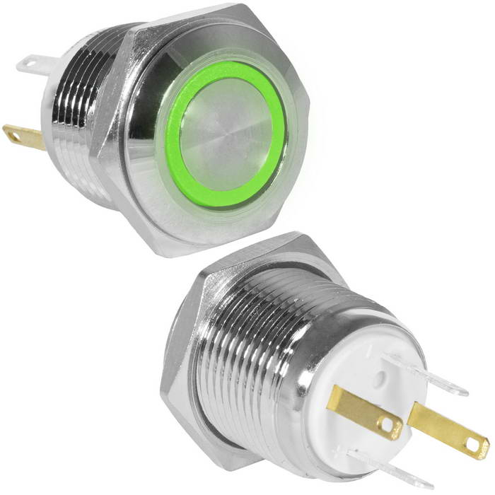 Кнопка антивандальная RUICHI GQ16F-10E/JL/G/N, OFF-(ON), рабочая температура -25…+55 °C, никелированная латунь