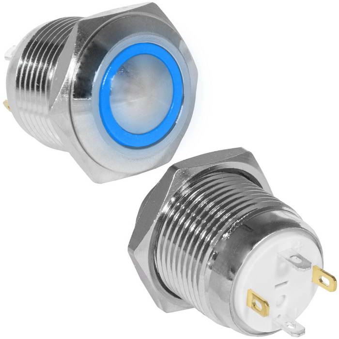 Кнопка антивандальная RUICHI GQ16B-10E/J/B/N, OFF-(ON), рабочая температура -25…+55 °C, никелированная латунь