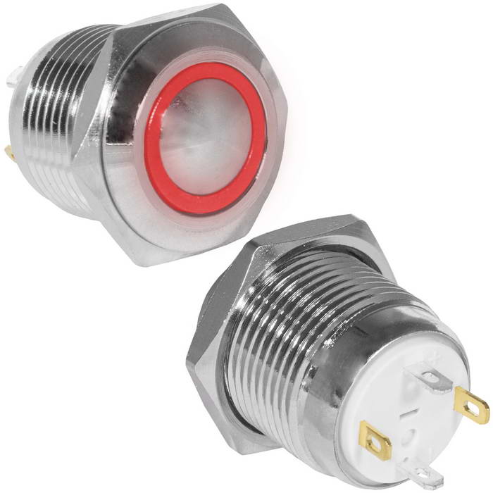 Кнопка антивандальная RUICHI GQ16B-10E/J/R/N, OFF-(ON), рабочая температура -25…+55 °C, никелированная латунь