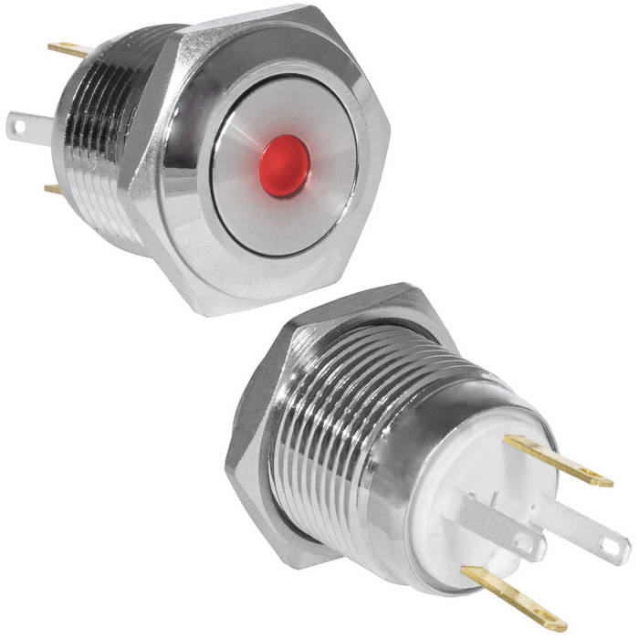 Кнопка антивандальная RUICHI GQ16F-10D/JL/R/N, OFF-(ON), рабочая температура -25…+55 °C, никелированная латунь