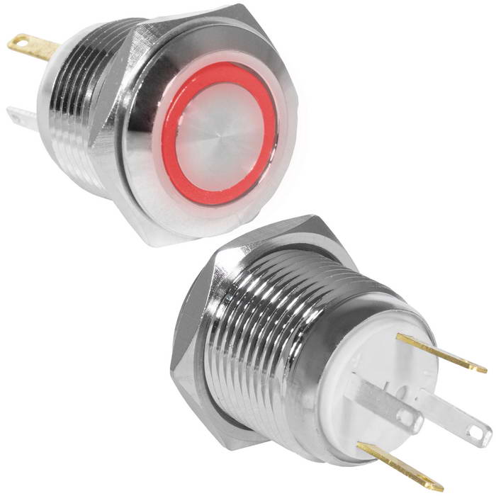 Кнопка антивандальная RUICHI GQ16F-10E/JL/R/N, OFF-(ON), рабочая температура -25…+55 °C, никелированная латунь