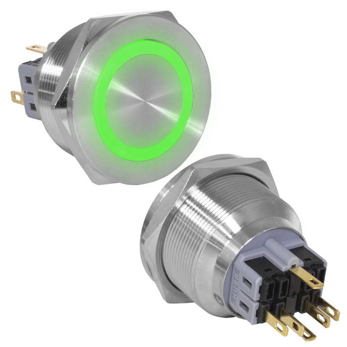 Кнопка антивандальная RUICHI GQ28PF-11ZE/G/N, ON-OFF+OFF-ON, рабочая температура -25…+55 °C, никелированная латунь