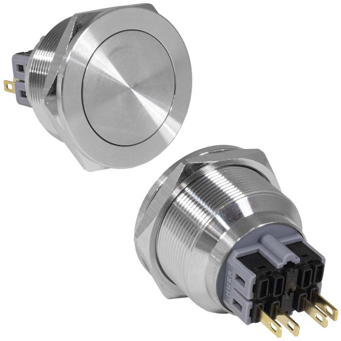 Кнопка антивандальная RUICHI GQ30PF-11Z/N, ON-OFF+OFF-ON, рабочая температура -25…+55 °C, никелированная латунь