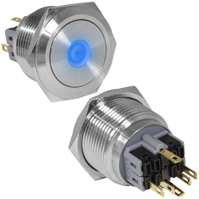 Кнопка антивандальная RUICHI GQ30-11D/B/N, ON-(OFF)+OFF-(ON), рабочая температура -25…+55 °C, никелированная латунь