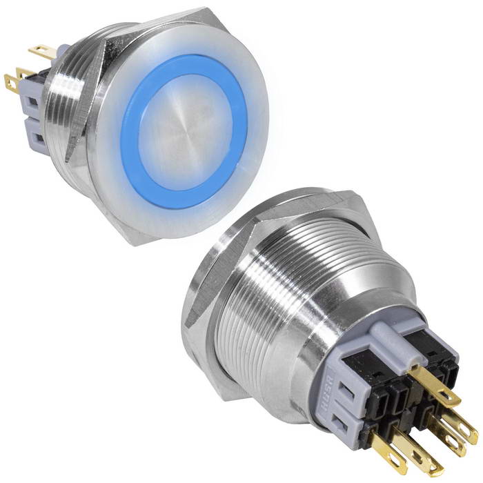 Кнопка антивандальная RUICHI GQ28PF-11ZE/B/N, ON-OFF+OFF-ON, рабочая температура -25…+55 °C, никелированная латунь