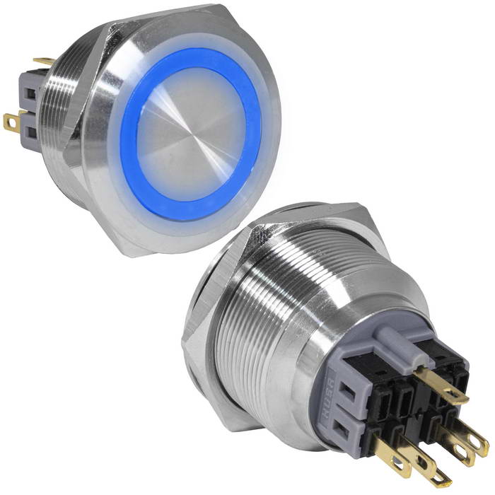 Кнопка антивандальная RUICHI GQ28-11ZE/B/N, ON-OFF+OFF-ON, рабочая температура -25…+55 °C, никелированная латунь