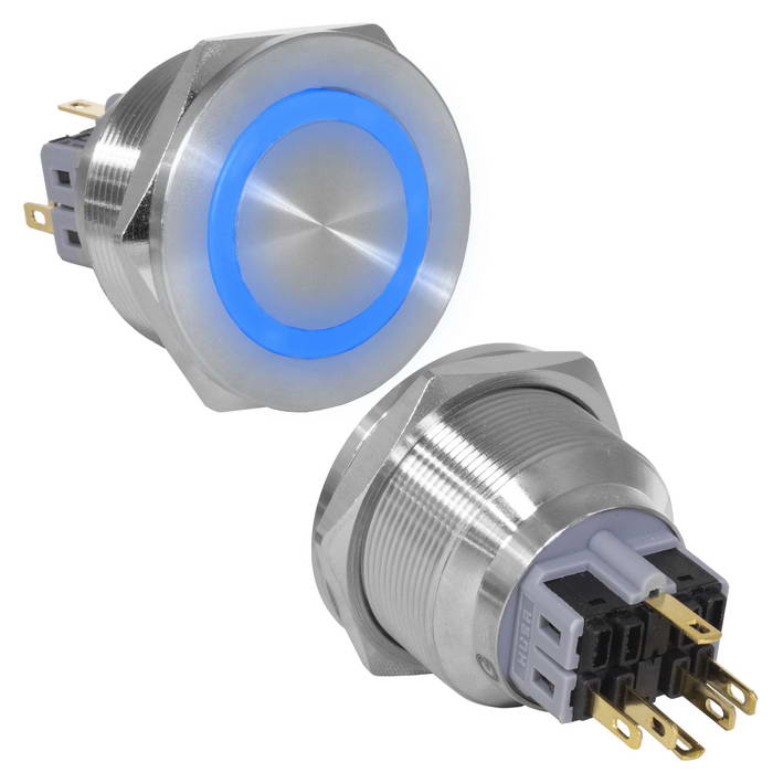 Кнопка антивандальная RUICHI GQ30PF-11E/B/N, ON-(OFF)+OFF-(ON), рабочая температура -25…+55 °C, никелированная латунь