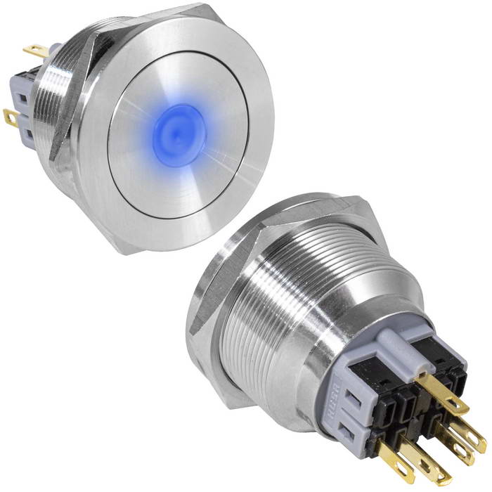 Кнопка антивандальная RUICHI GQ30PF-11ZD/B/N, ON-OFF+OFF-ON, рабочая температура -25…+55 °C, никелированная латунь