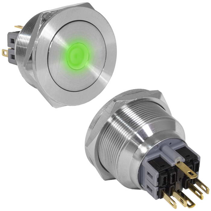 Кнопка антивандальная RUICHI GQ30PF-11ZD/G/N, ON-OFF+OFF-ON, рабочая температура -25…+55 °C, никелированная латунь