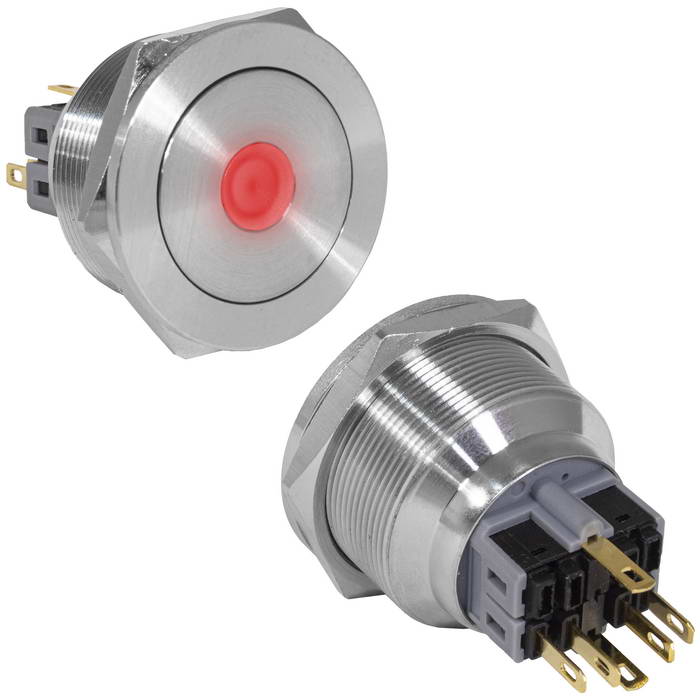 Кнопка антивандальная RUICHI GQ30PF-11ZD/R/N, ON-OFF+OFF-ON, рабочая температура -25…+55 °C, никелированная латунь