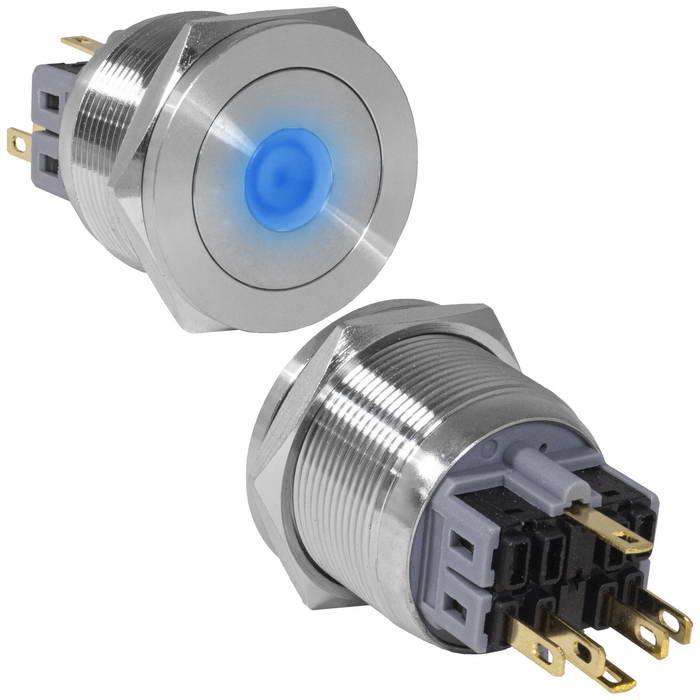 Кнопка антивандальная RUICHI GQ25PF-11D/B/N, ON-(OFF)+OFF-(ON), рабочая температура -25…+55 °C, никелированная латунь