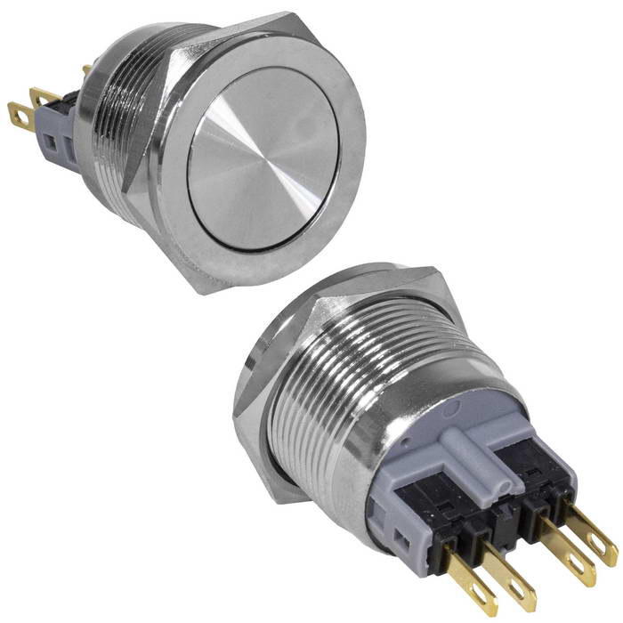 Кнопка антивандальная RUICHI GQ22PF-11Z/N, ON-OFF+OFF-ON, рабочая температура -25…+55 °C, никелированная латунь