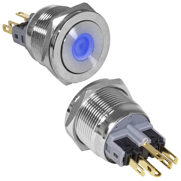 Кнопка антивандальная RUICHI GQ22PF-11D/B/N, ON-(OFF)+OFF-(ON), рабочая температура -25…+55 °C, никелированная латунь