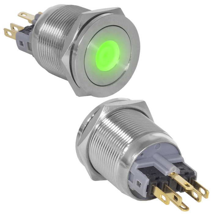 Кнопка антивандальная RUICHI GQ22PF-11ZD/G/N, ON-OFF+OFF-ON, рабочая температура -25…+55 °C, никелированная латунь