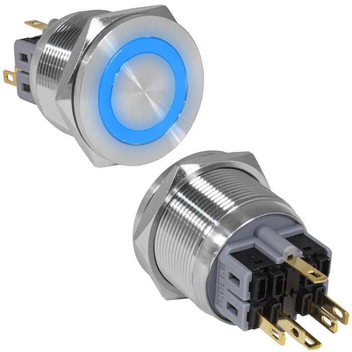 Кнопка антивандальная RUICHI GQ25PF-11E/B/N, ON-(OFF)+OFF-(ON), рабочая температура -25…+55 °C, никелированная латунь