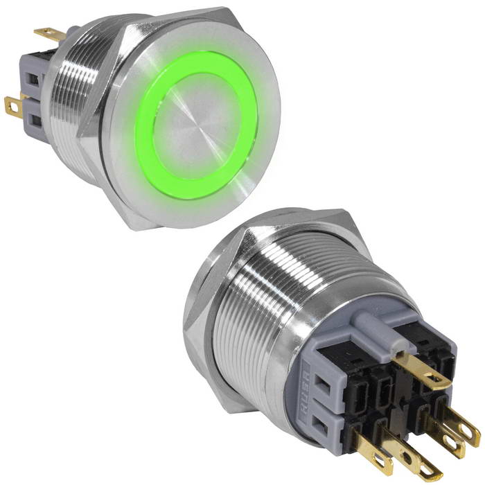 Кнопка антивандальная RUICHI GQ25PF-11ZE/G/N, ON-OFF+OFF-ON, рабочая температура -25…+55 °C, никелированная латунь