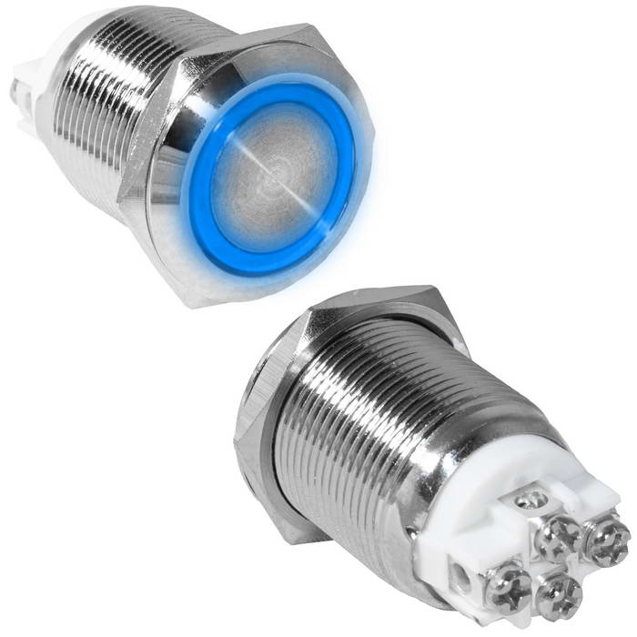 Кнопка антивандальная RUICHI GQ19F-10ZE/B/N, OFF-ON, рабочая температура -25…+55 °C, никелированная латунь