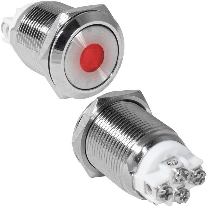 Кнопка антивандальная RUICHI GQ19F-10ZD/R/N, OFF-ON, рабочая температура -25…+55 °C, никелированная латунь