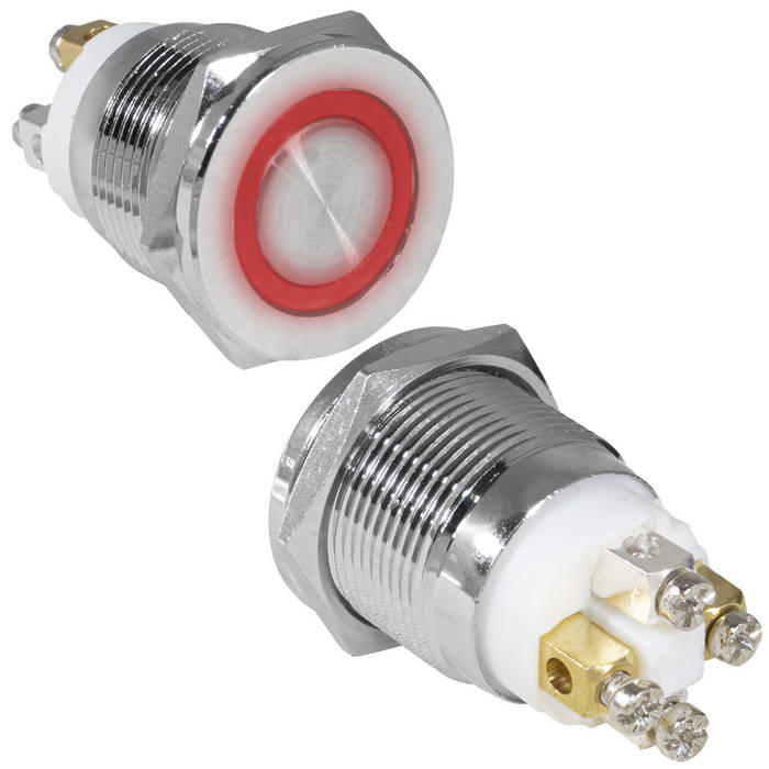 Кнопка антивандальная RUICHI GQ19PF-10E/R/N, OFF-(ON), рабочая температура -25…+55 °C, никелированная латунь