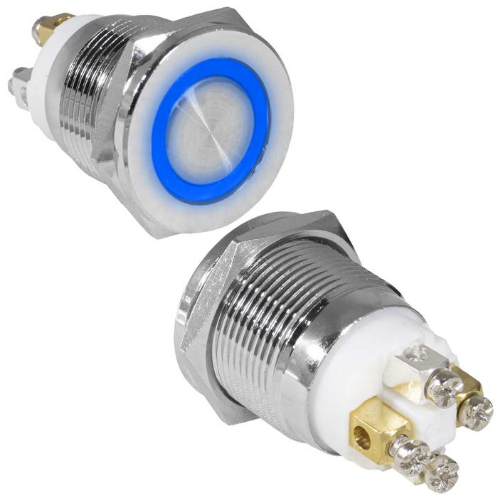 Кнопка антивандальная RUICHI GQ19PF-10E/B/N, OFF-(ON), рабочая температура -25…+55 °C, никелированная латунь