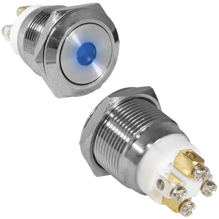 Кнопка антивандальная RUICHI GQ19F-10D/B/N, OFF-(ON), рабочая температура -25…+55 °C, никелированная латунь