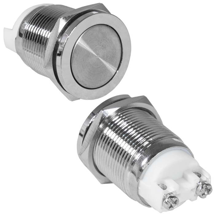 Кнопка антивандальная RUICHI GQ19SPH-10Z/N, OFF-ON, рабочая температура -25…+55 °C, никелированная латунь