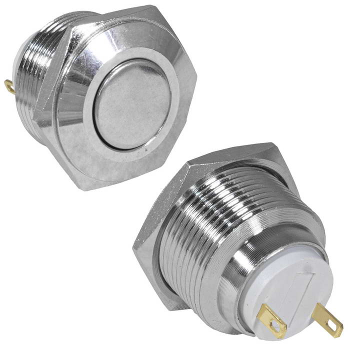 Кнопка антивандальная RUICHI GQ19SF-10Z/J/N, OFF-ON, рабочая температура -25…+55 °C, никелированная латунь
