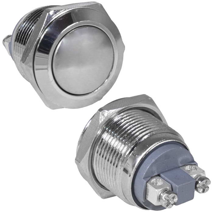 Кнопка антивандальная RUICHI GQ19B-10/N, OFF-(ON), рабочая температура -25…+55 °C, никелированная латунь