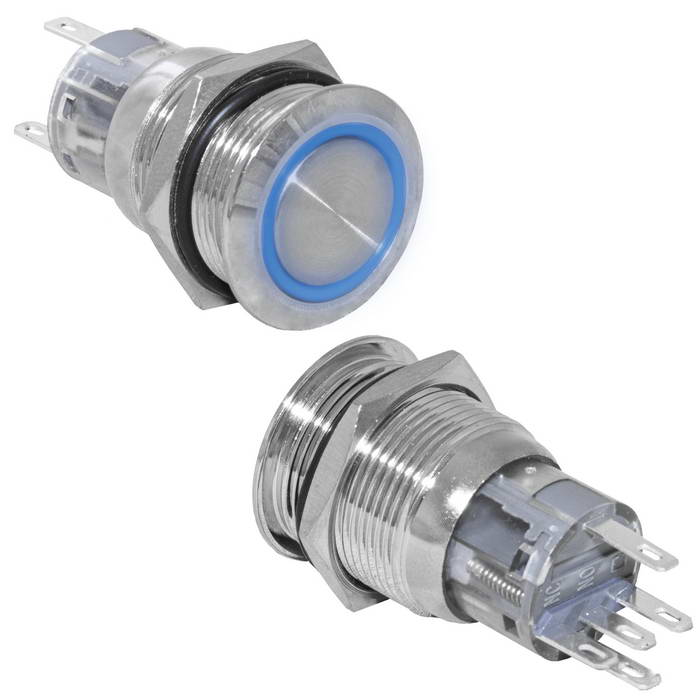 Кнопка антивандальная RUICHI LAS1-AGQ-11ZE/B/N, ON-ON, рабочая температура -25…+55 °C,  никелированная латунь
