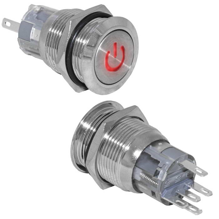 Кнопка антивандальная RUICHI LAS1-AGQ-11ZDT/R/N, ON-ON, рабочая температура -25…+55 °C, никелированная латунь
