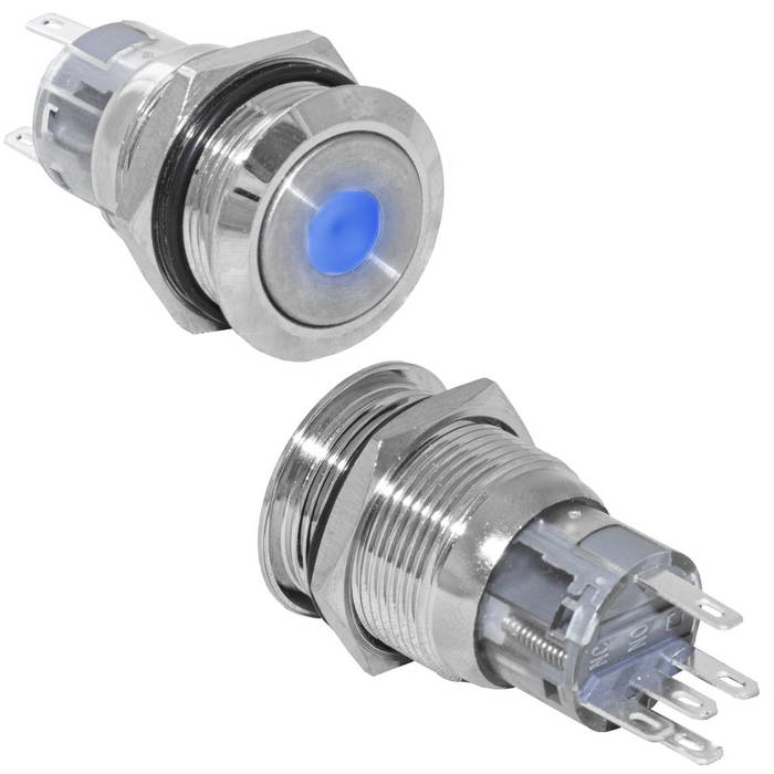 Кнопка антивандальная RUICHI LAS1-AGQ-11D/B/N, ON-(ON), рабочая температура -25…+55 °C, никелированная латунь