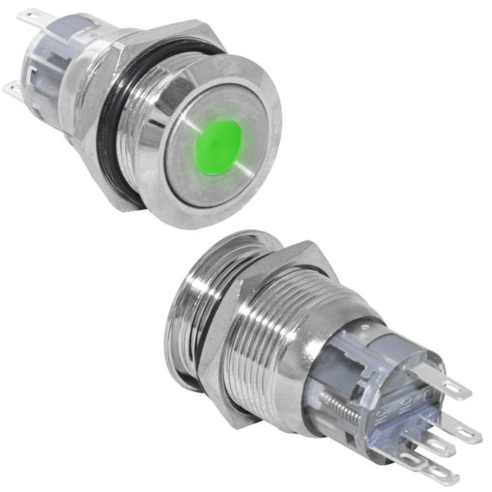 Кнопка антивандальная RUICHI LAS1-AGQ-11D/G/N, ON-(ON), рабочая температура -25…+55 °C, никелированная латунь