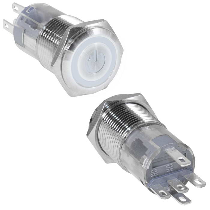 Кнопка антивандальная RUICHI LAS2GQF-11ZET/w/N, ON-ON, рабочая температура -25…+55 °C, никелированная латунь