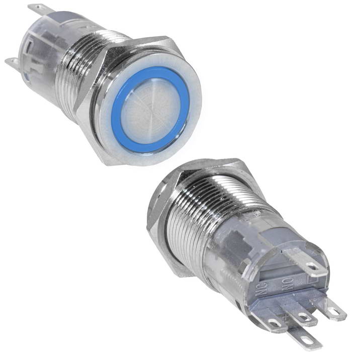 Кнопка антивандальная RUICHI LAS2GQPF-11ZE/B/N, ON-ON, рабочая температура -25…+55 °C, никелированная латунь