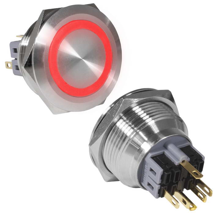 Кнопка антивандальная RUICHI GQ30-11E/R/N, ON-(OFF)+OFF-(ON), рабочая температура - 25…+55 °C, никелированная латунь