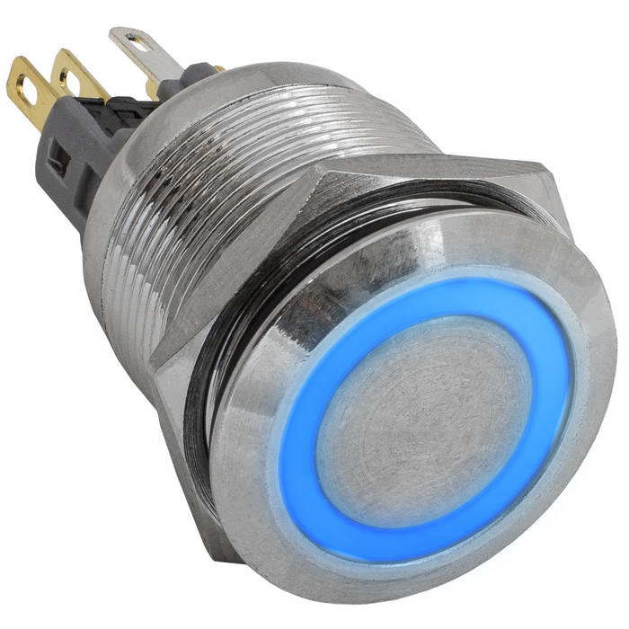 Кнопка антивандальная RUICHI GQ22-11E/B/N, ON-(OFF)+OFF-(ON), рабочая температура -  25…+55 °C, никелированная латунь