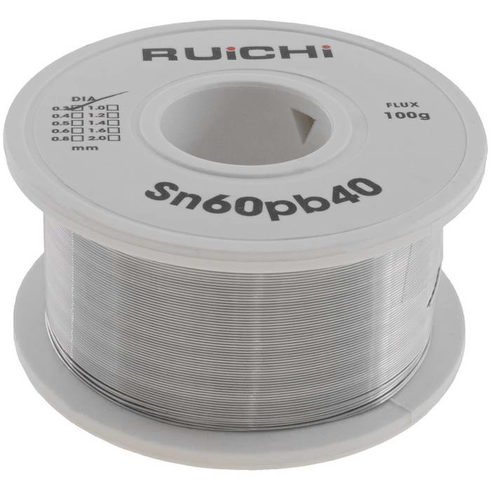 Припой оловянно-свинцовый RUICHI Sn60/Pb40, диаметр 0.3 мм, вес 100 г, с канифолью, мягкий