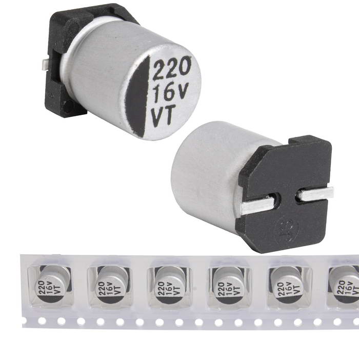 EVT016ADA221M0677 JWCO Конденсатор электролитический SMD, 220 мкФ, 16 В, 6.3х7.7 мм, - 55…+105 °C, наработка 2000 часов