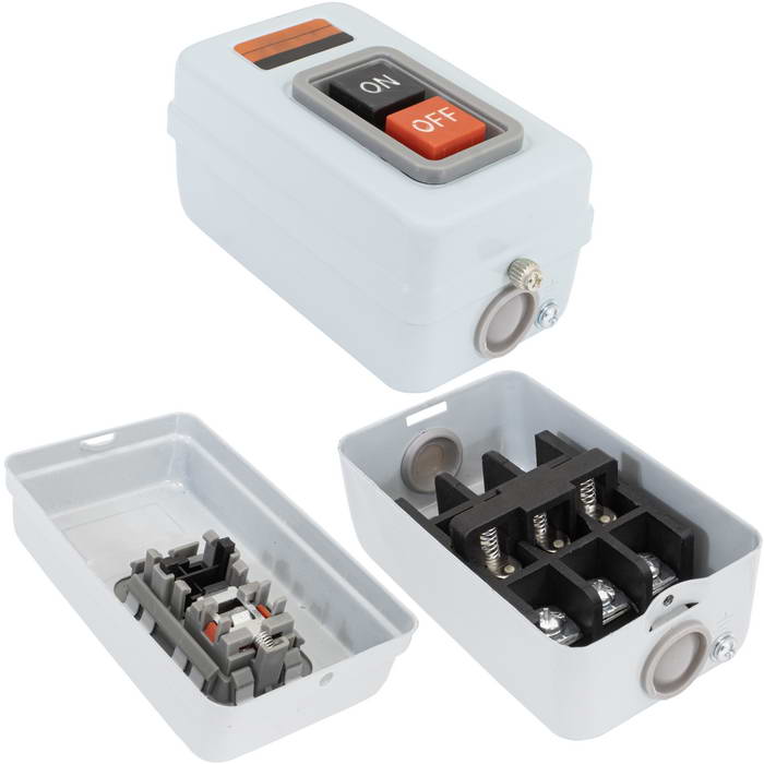 Кнопочный пост RUICHI GB7-B102, 2-х местный, N/C+N/O - пуск/остановка  электрооборудования, IP40, 10 А, 103Х61х50.5 мм, открытой установки, серый, кнопка черная  "ON", кнопка красная "OFF"
