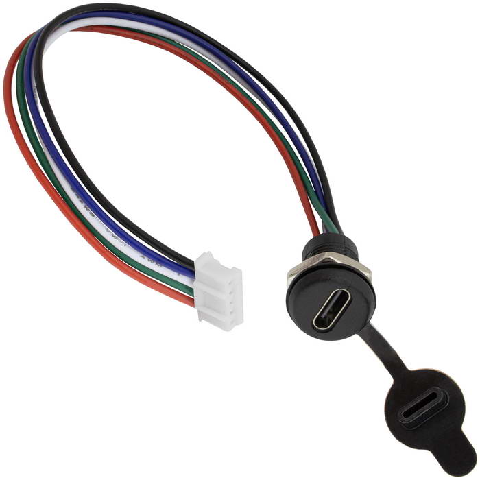 Разъём TYPE-C-5Pin-PH2.0 RUICHI, длина кабеля 155 мм, 5 контактов с клеммной колодкой, 5 А, 5 В, корпус пластиковый черный