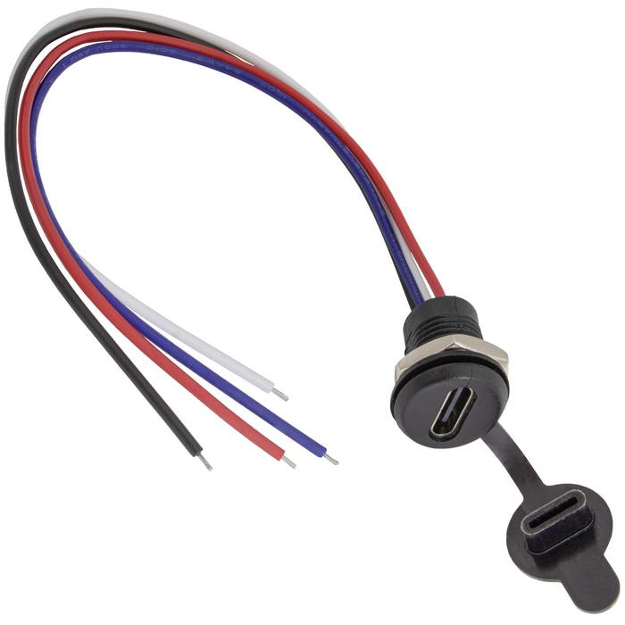 Разъём TYPE-C-4Pin, длина кабеля 155 мм, 4 контакта с клеммной колодкой, 5 А, 5 В, корпус  пластиковый черный