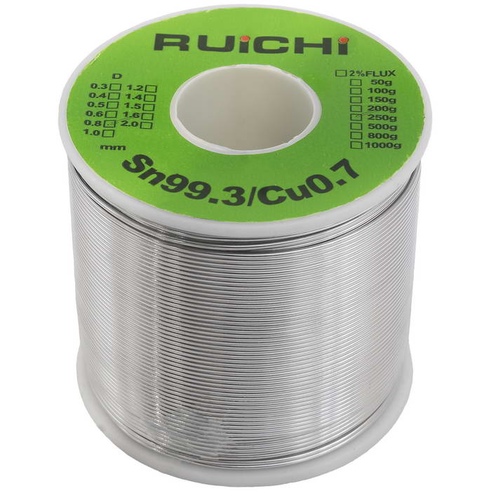Припой оловянно-медный RUICHI, Sn 99.3%/Cu 0.7%, бессвинцовый,  диаметр 0.8 мм, 250 г, с флюсом