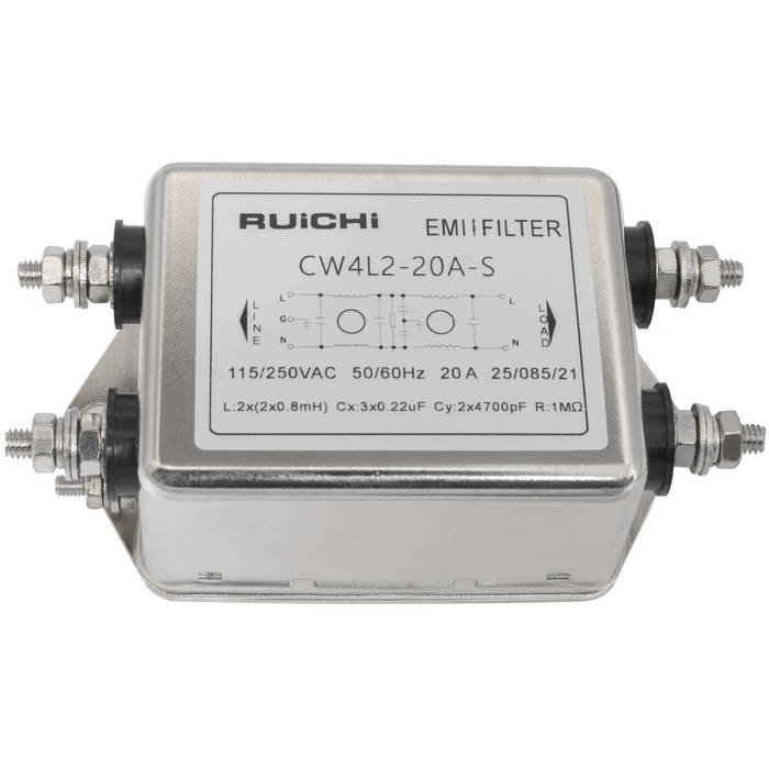 RUICHI CW4L2-20A-S сетевой EMI/RFI фильтр, однофазный, 250VAC, 20A, двухкаскадный,    высокопроизводительный, компактный