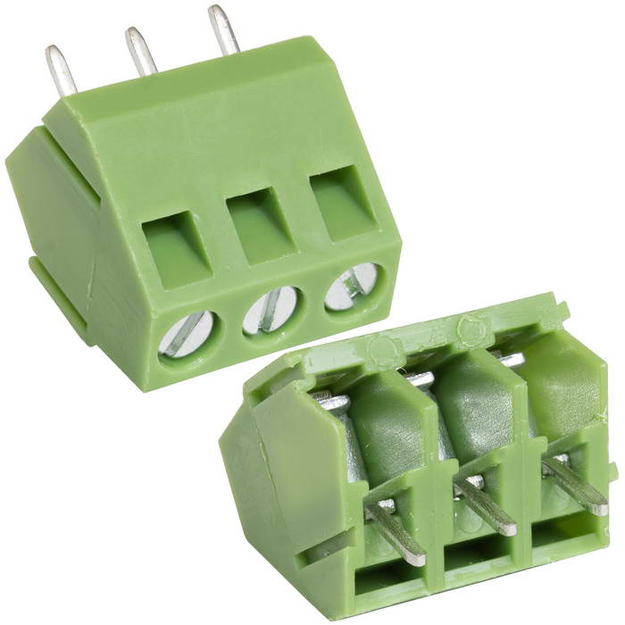 Винтовой модульный клеммный блок RUICHI RG103-5.0-03P ( DG103-5.0-03P / GT103-5.0-03P ),  угловой, угол 45°, на плату, 3 контакта, шаг 5.00 мм